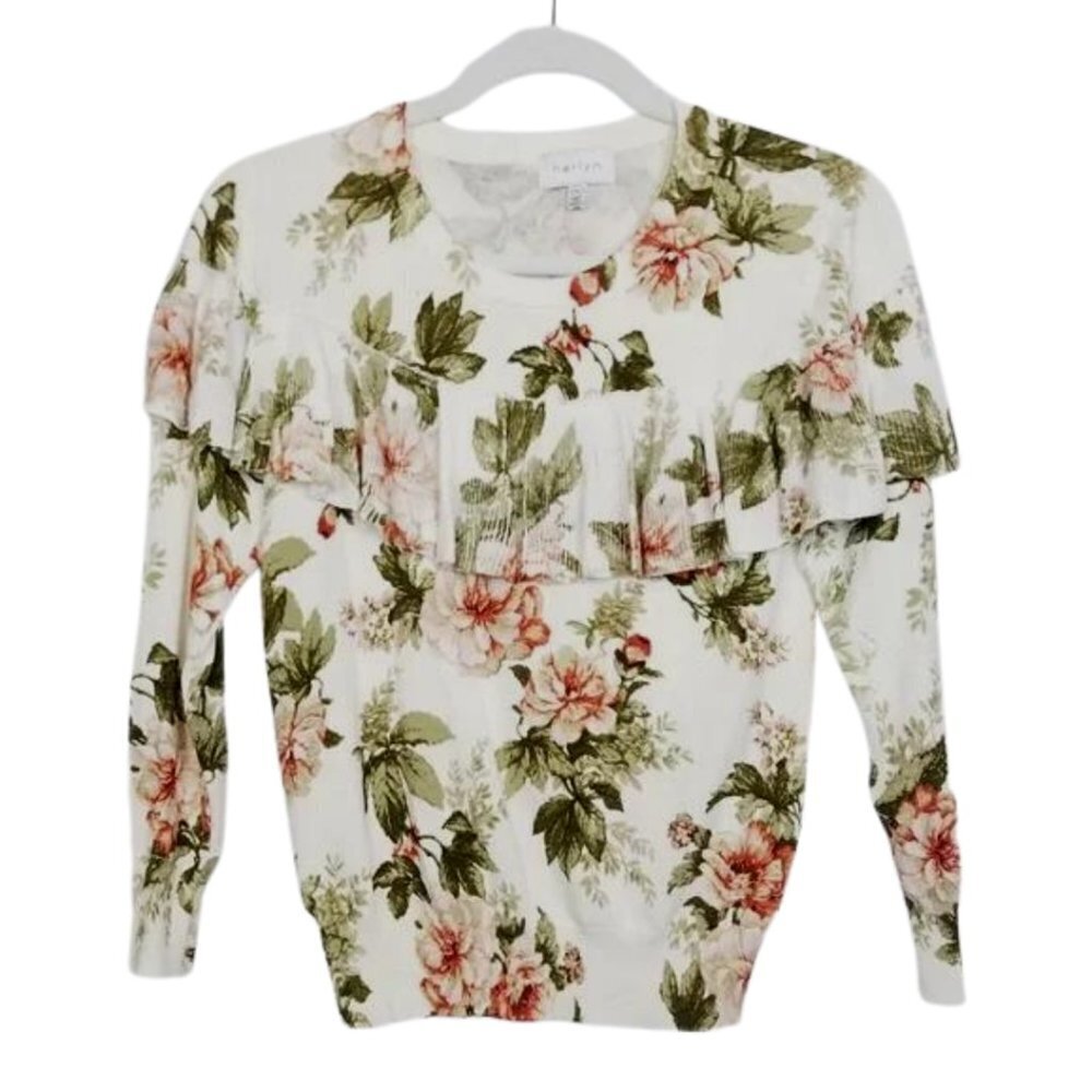 Anthropologie Olive Floral Ruffle Top